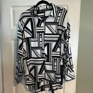 Black and White Geometric Button-Up Shirt